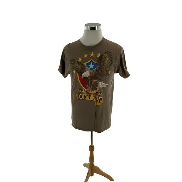 Patriotic T-Shirt Men's Size Medium Short Sleeve Graphic Logo Brown Casual Top - Picture 3 of 8